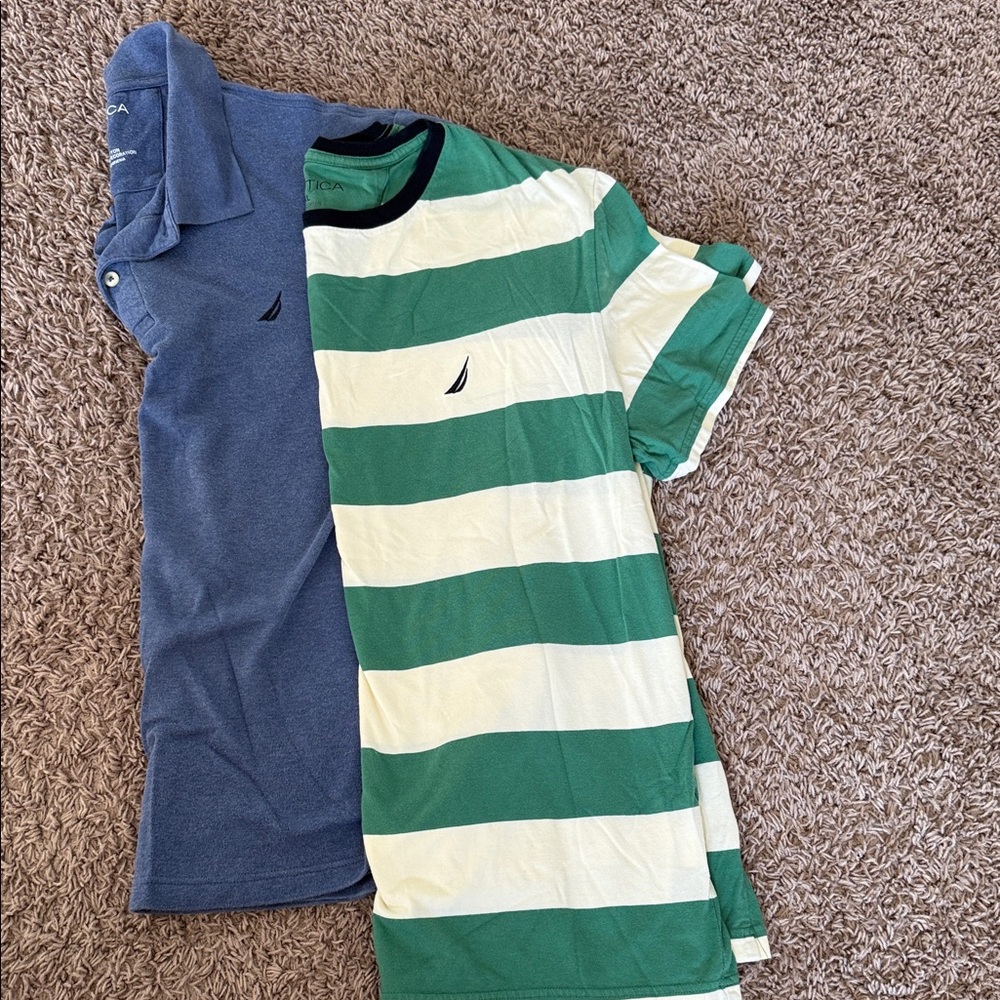 Nautica mens Striped Green and white shirt and blue Polo Shirt